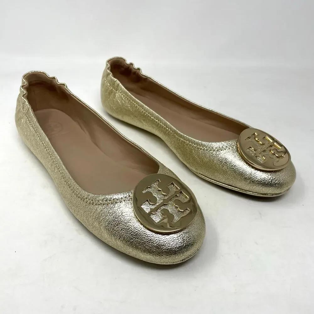 Tory Burch Gold Logo Ballet Flats